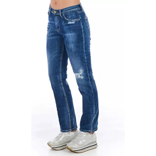 Blue Cotton Blend Worn Wash Jeans