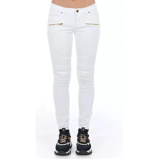 Frankie Morello Chic Biker-Inspired White Stretch Denim Jeans Frankie Morello