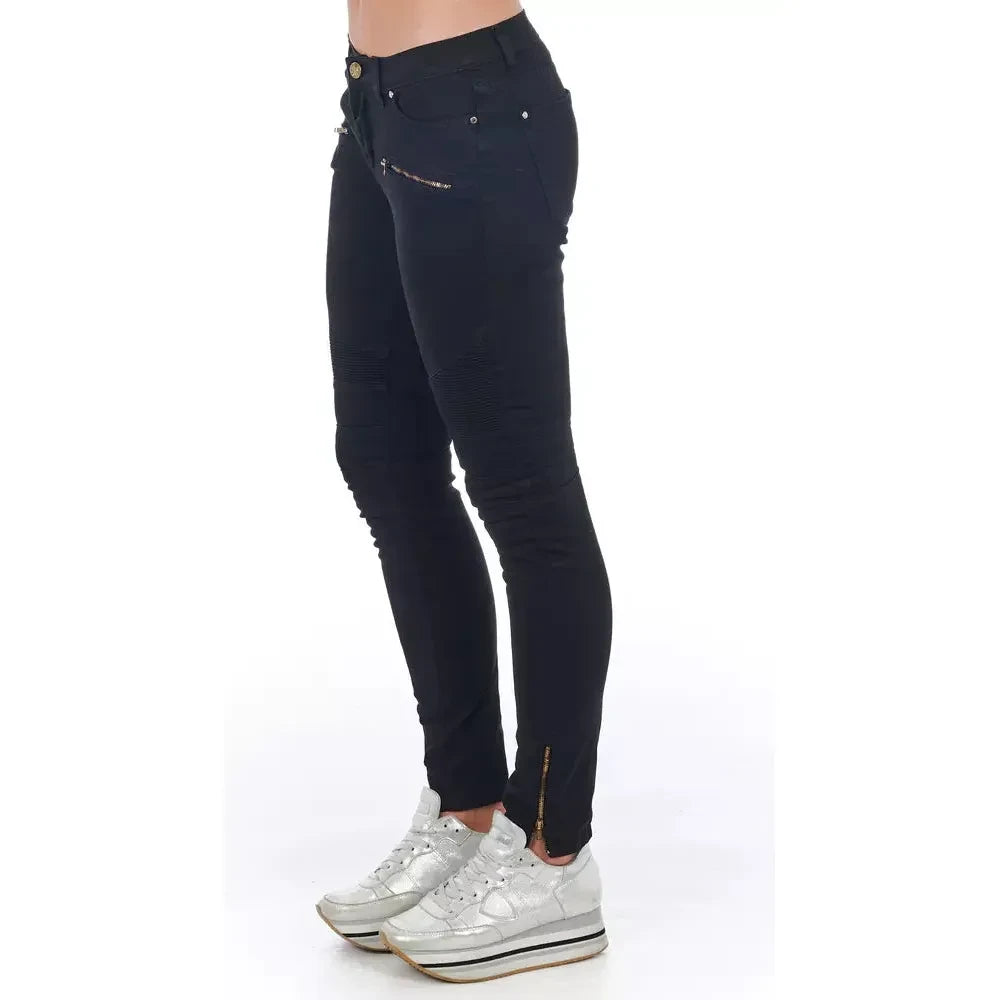 Elegant Biker Stretch Denim Jeans in Black