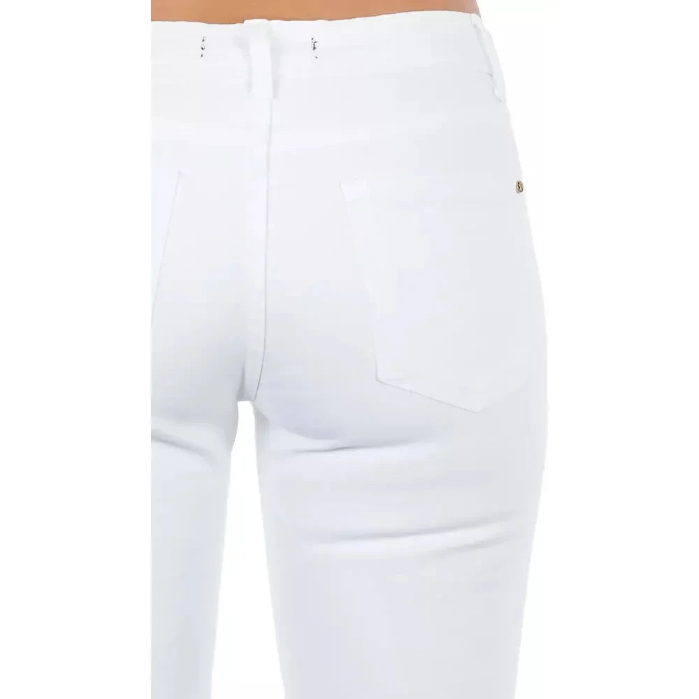 Chic Biker-Inspired White Stretch Denim Jeans