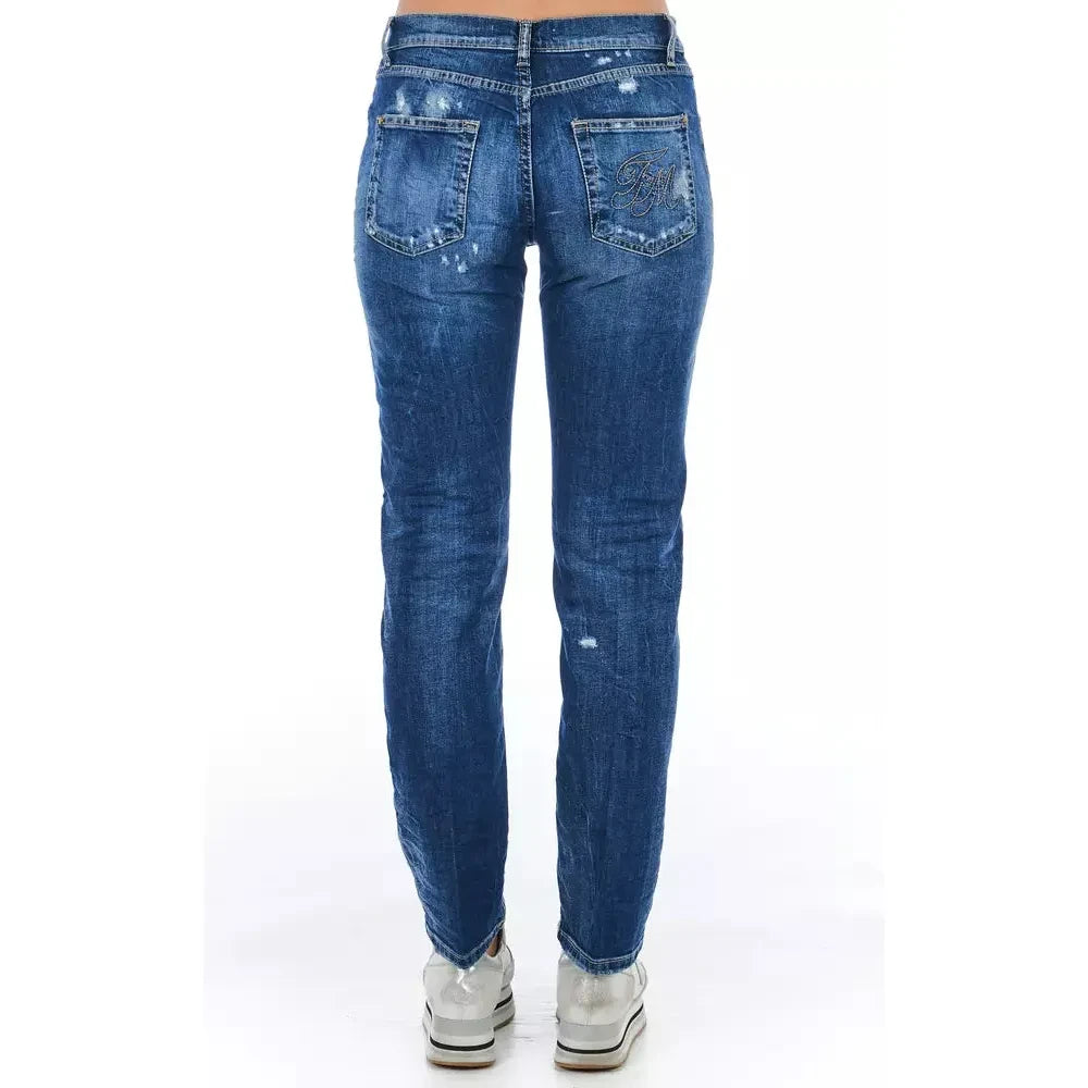 Blue Cotton Blend Worn Wash Jeans