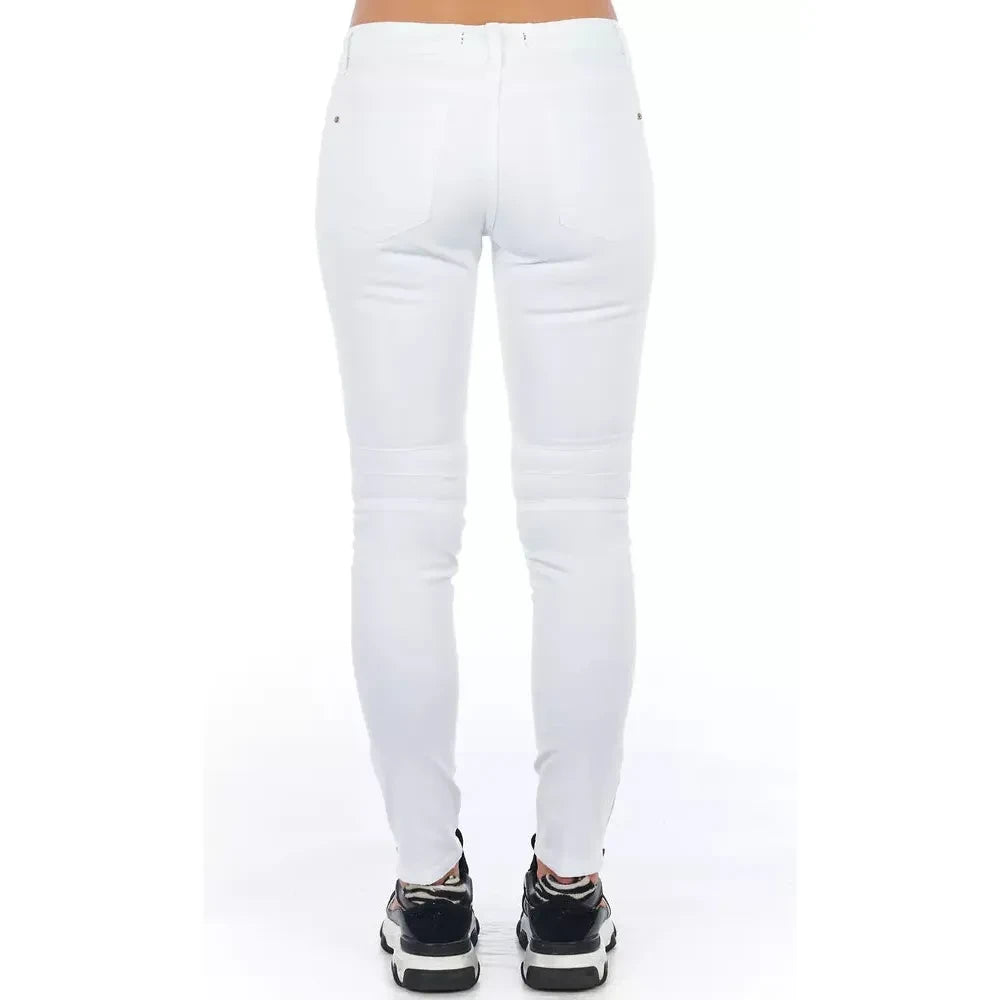 Chic Biker-Inspired White Stretch Denim Jeans