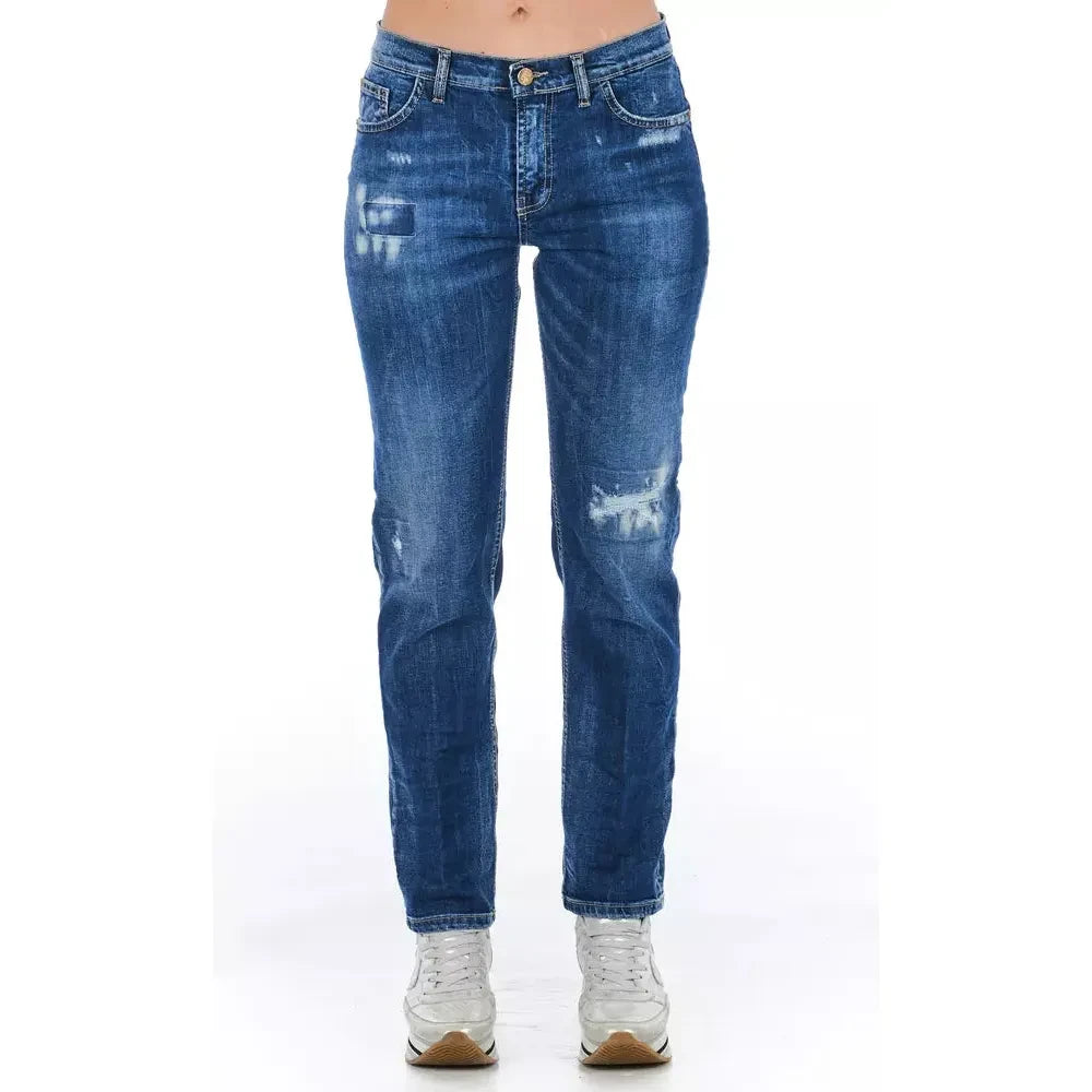 Blue Cotton Blend Worn Wash Jeans