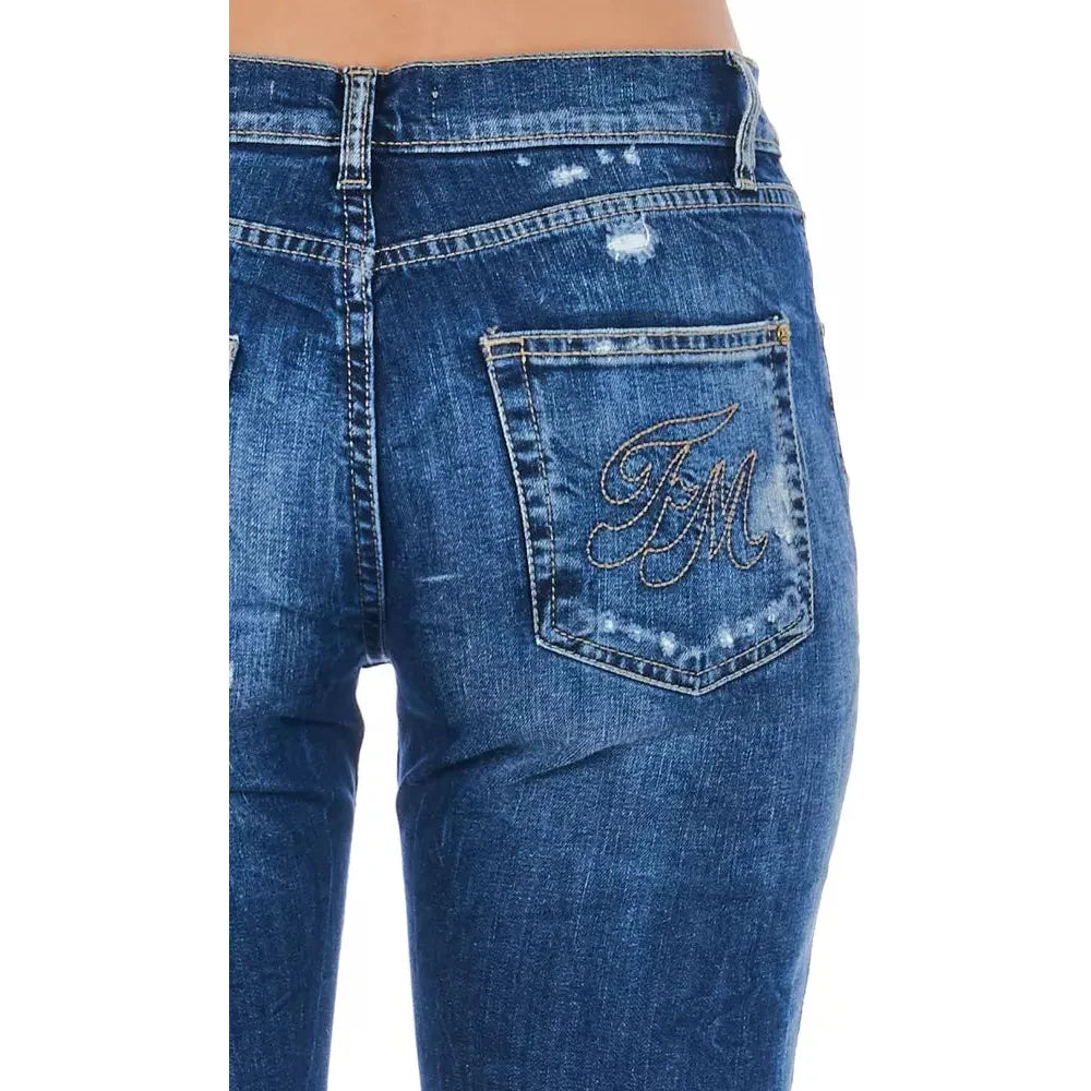 Blue Cotton Blend Worn Wash Jeans