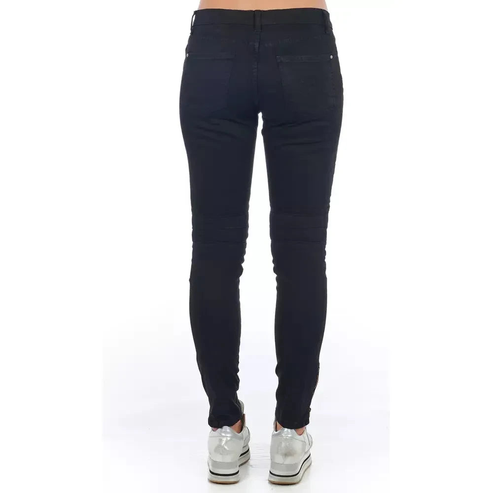 Elegant Biker Stretch Denim Jeans in Black