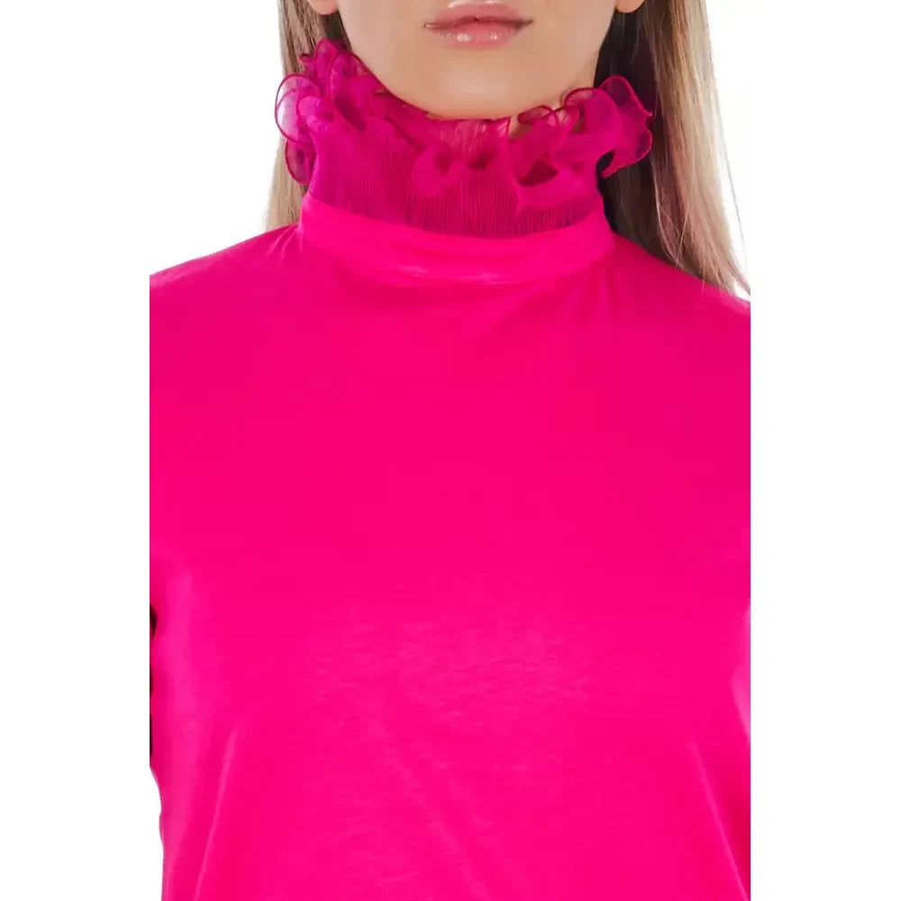 Frankie Morello Chic Pink Lace-Back High Neck Tee Frankie Morello