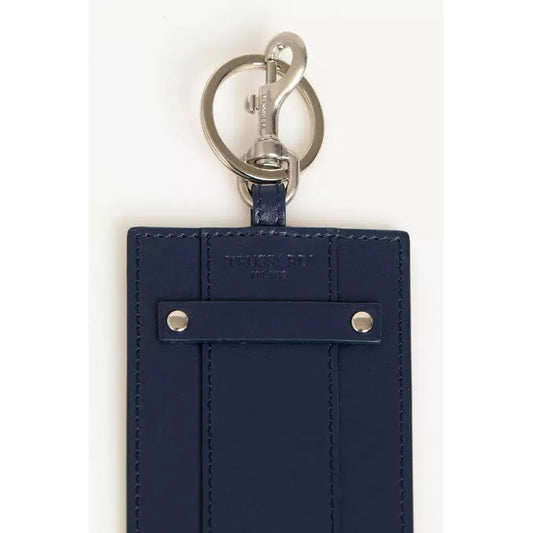 Trussardi Elegant Blue Leather Badge Holder with Key Ring Trussardi