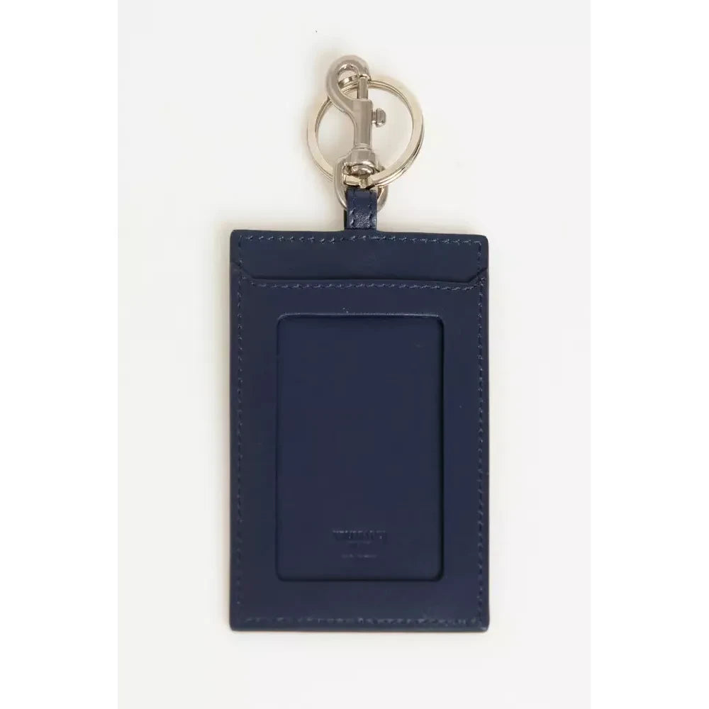 Elegant Blue Leather Badge Holder with Key Ring