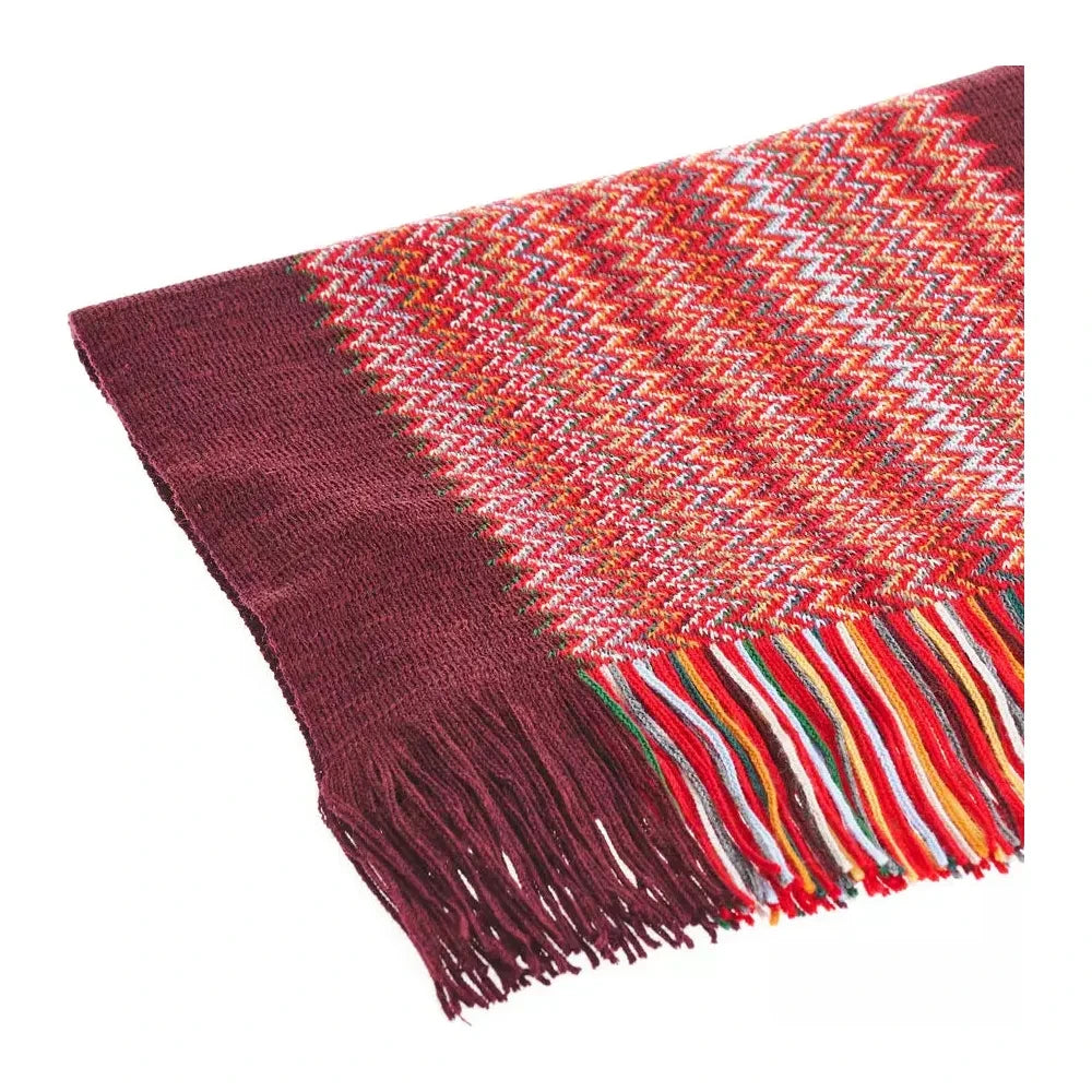 Vibrant Geometric Patterned Scarf with Fringes