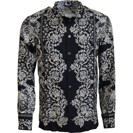 Elegant Satin Floral Baroque Shirt