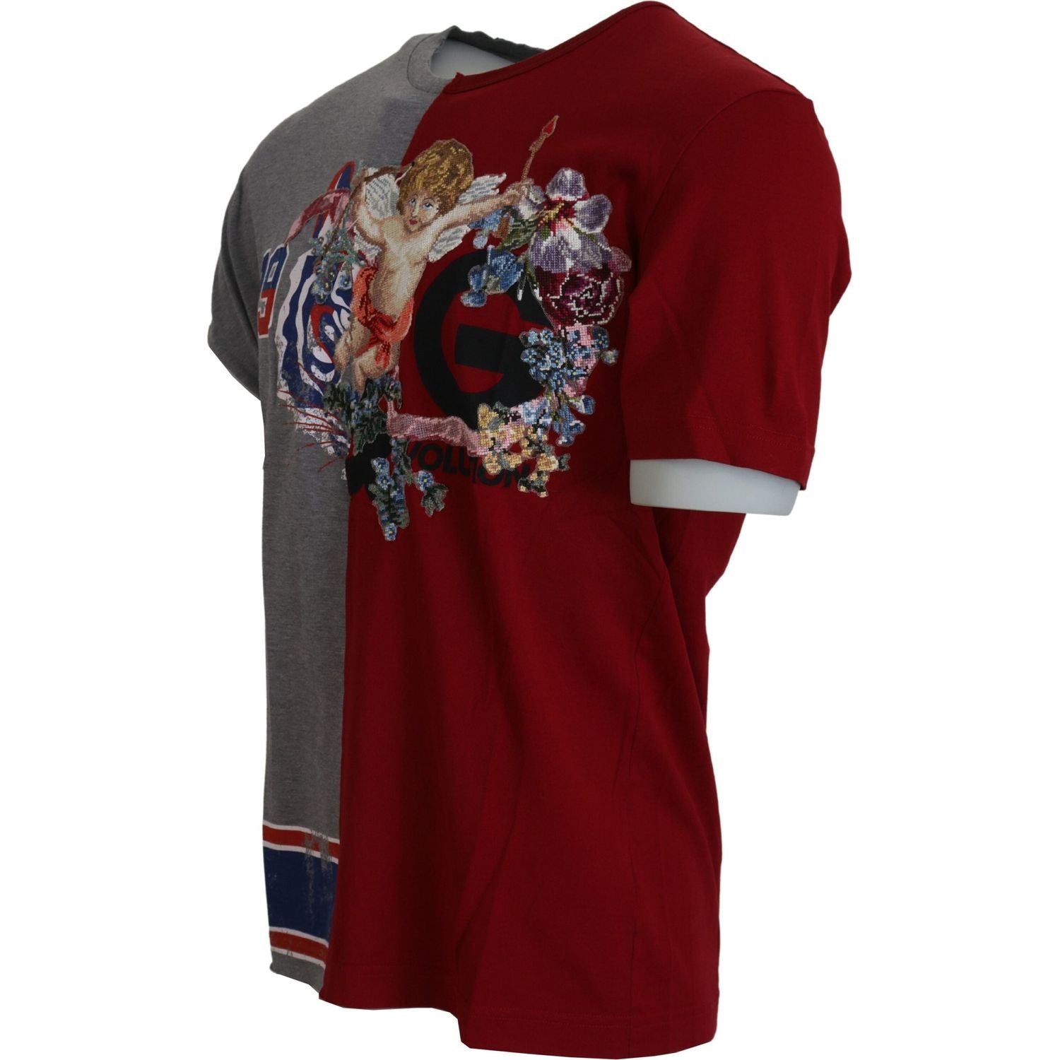 Dolce & Gabbana Red Gray Two Model DG Angel Crewneck  T-shirt
