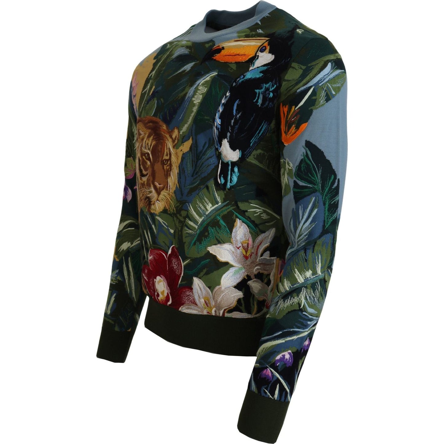 Jungle Embroidered Wool-Silk Sweater