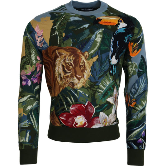 Jungle Embroidered Wool-Silk Sweater