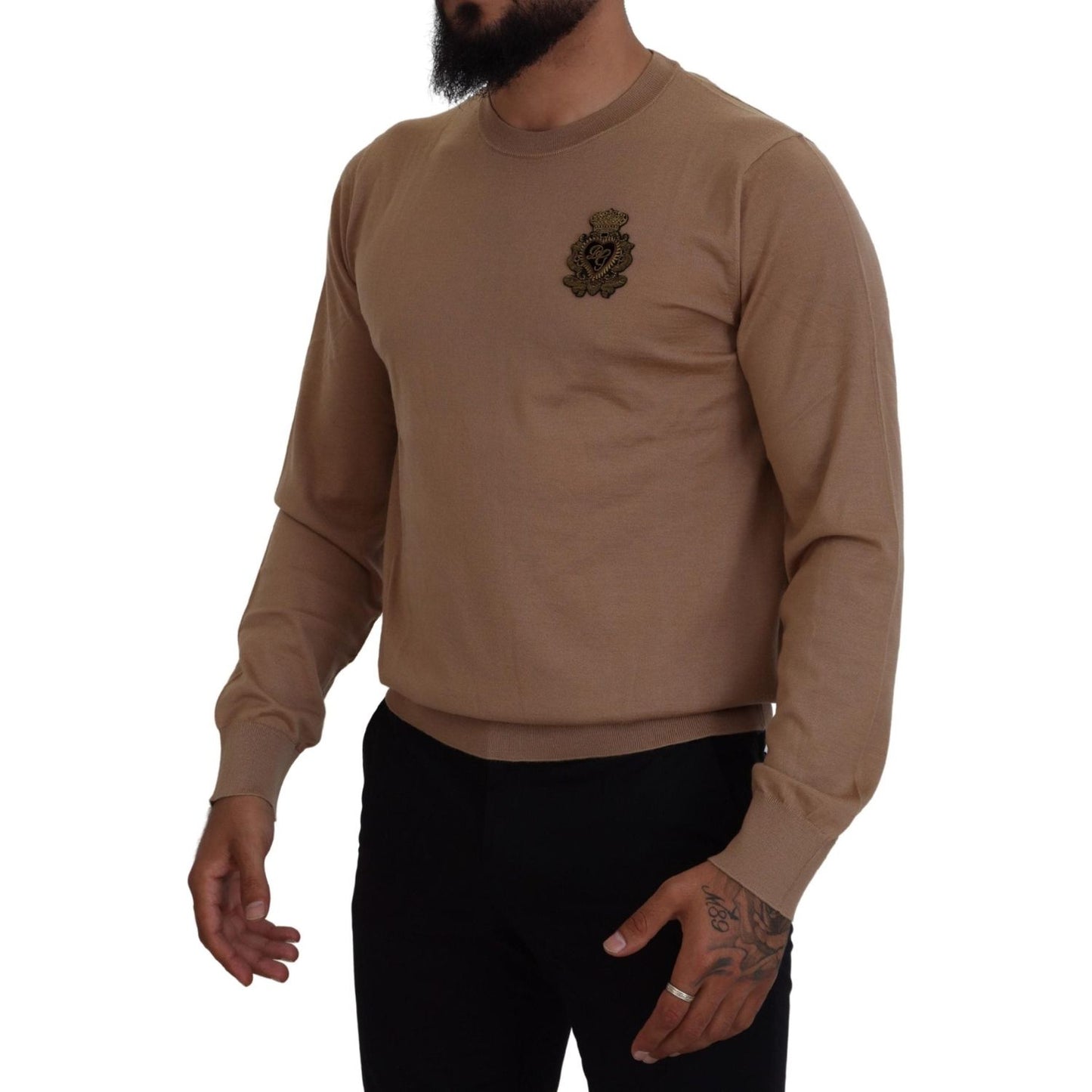 Beige Cashmere Crewneck Pullover Sweater