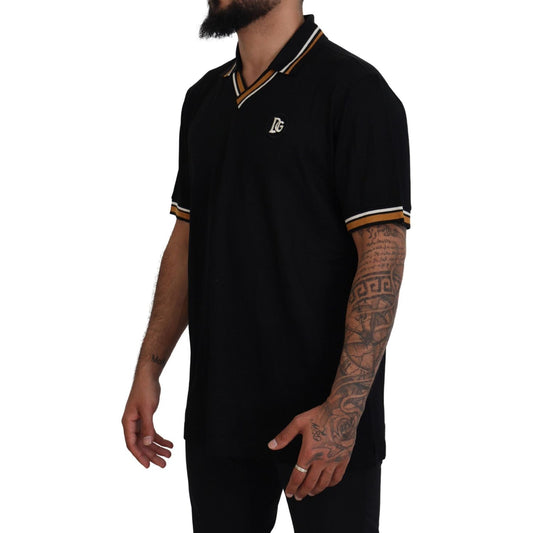 Elegant Black Silk Polo T-Shirt