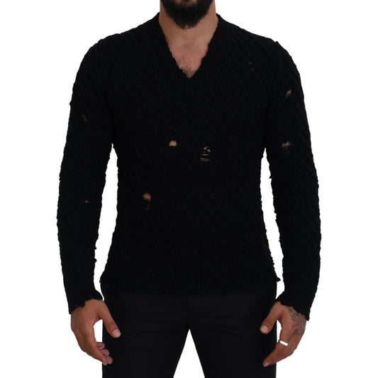 Elegant Black Wool-Blend V-Neck Sweater