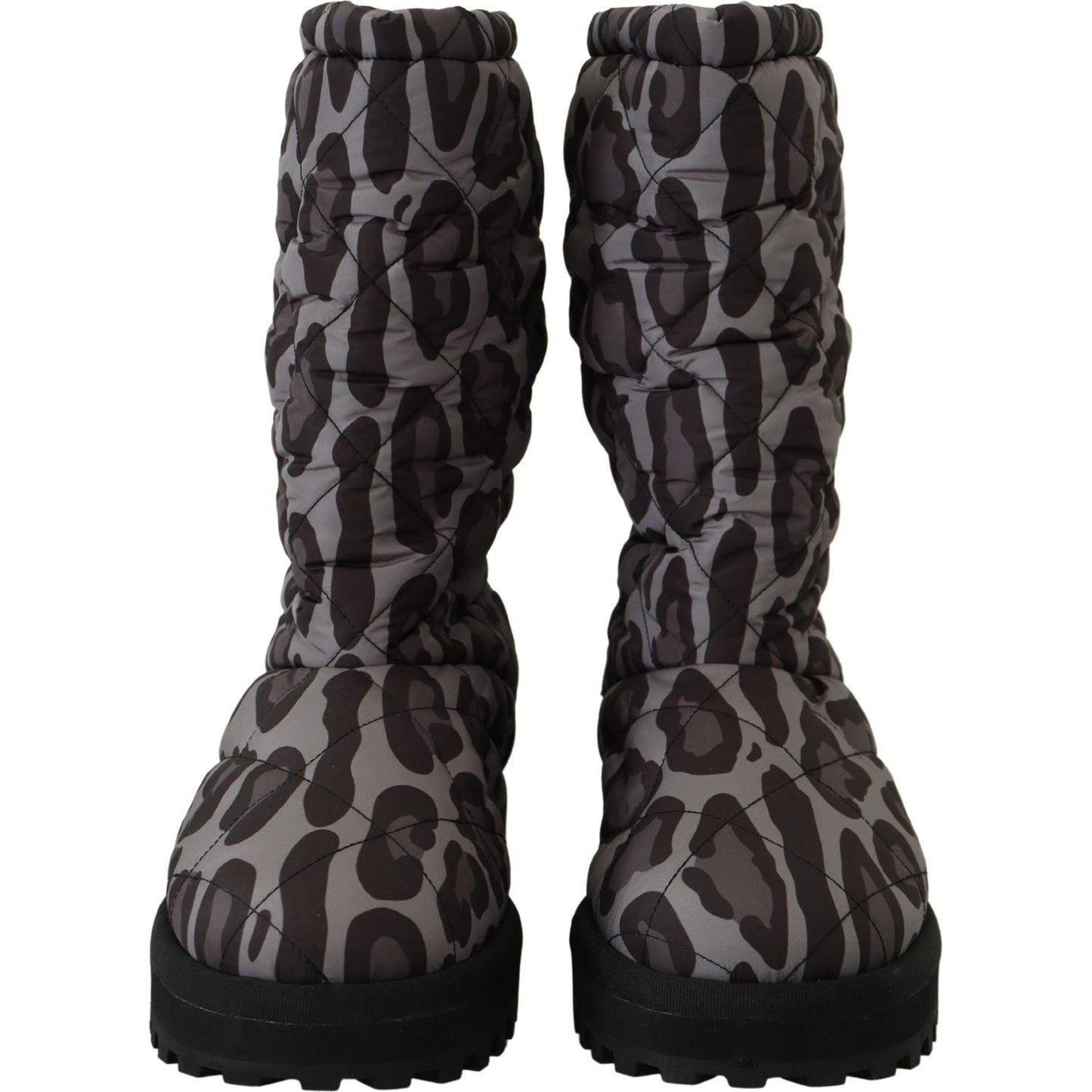 Elegant Gray Leopard Mid Calf Boots