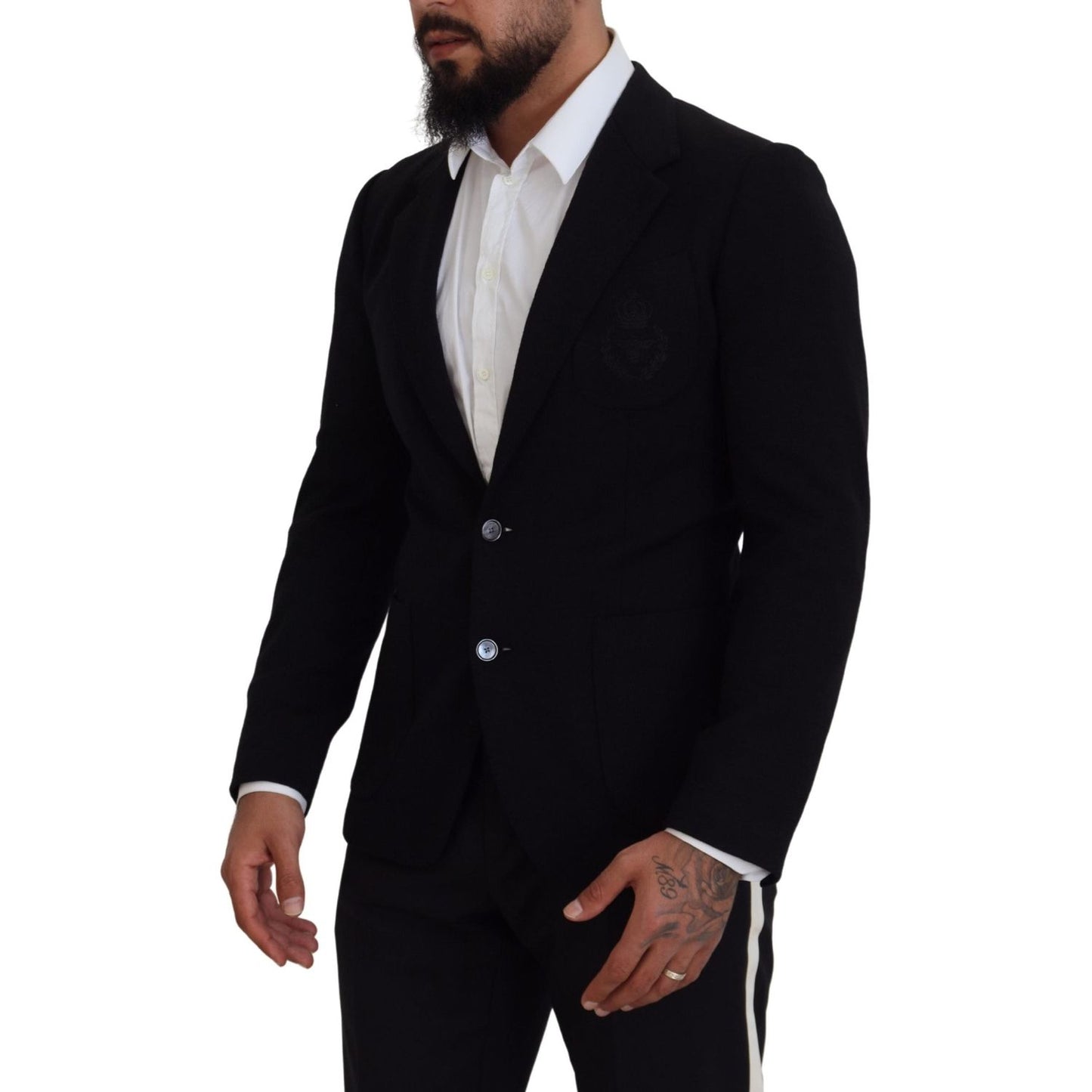 Elegant Single Breasted Black Wool Blazer