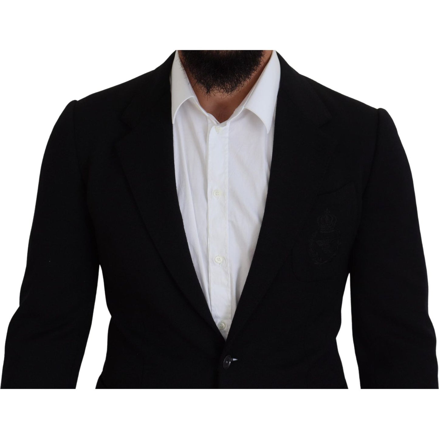 Elegant Single Breasted Black Wool Blazer