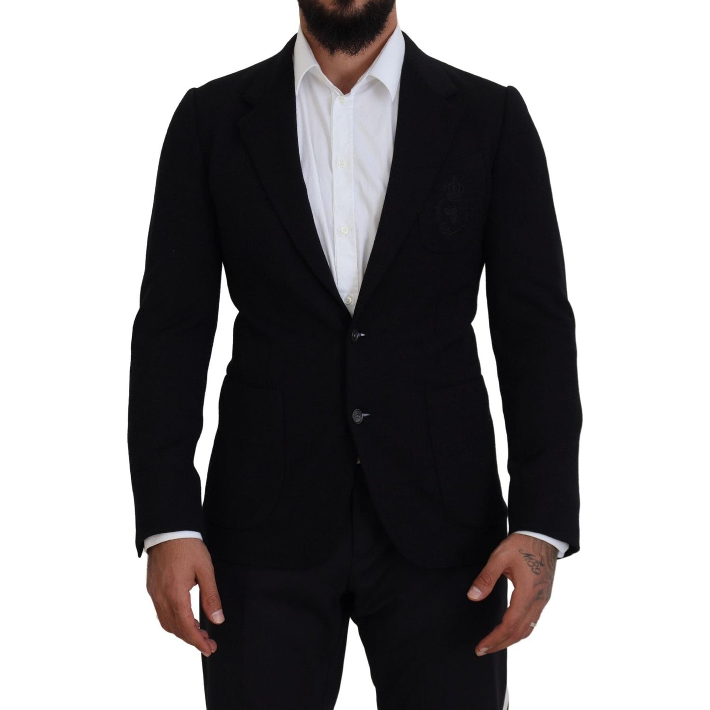 Elegant Single Breasted Black Wool Blazer