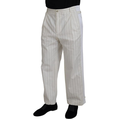 Dolce & Gabbana White Cotton Striped Formal Pants