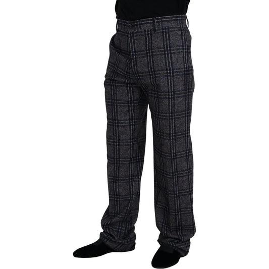 Elegant Gray Checkered Alpaca Blend Pants