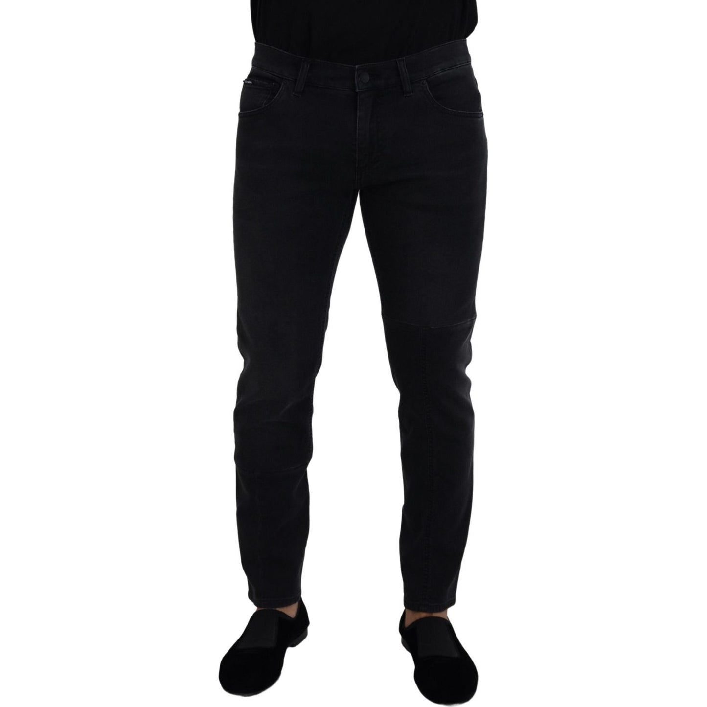 Sleek Black Cotton Blend Denim Pants