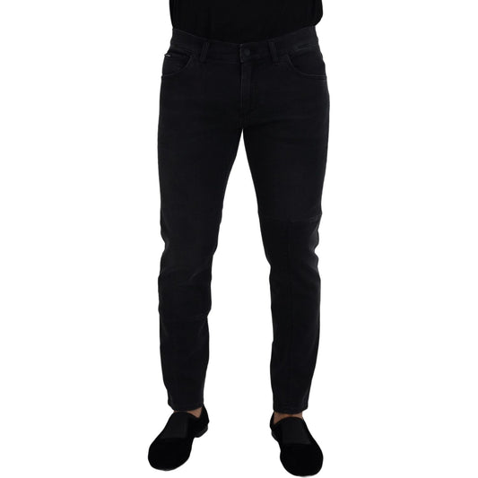 Sleek Black Cotton Blend Denim Pants