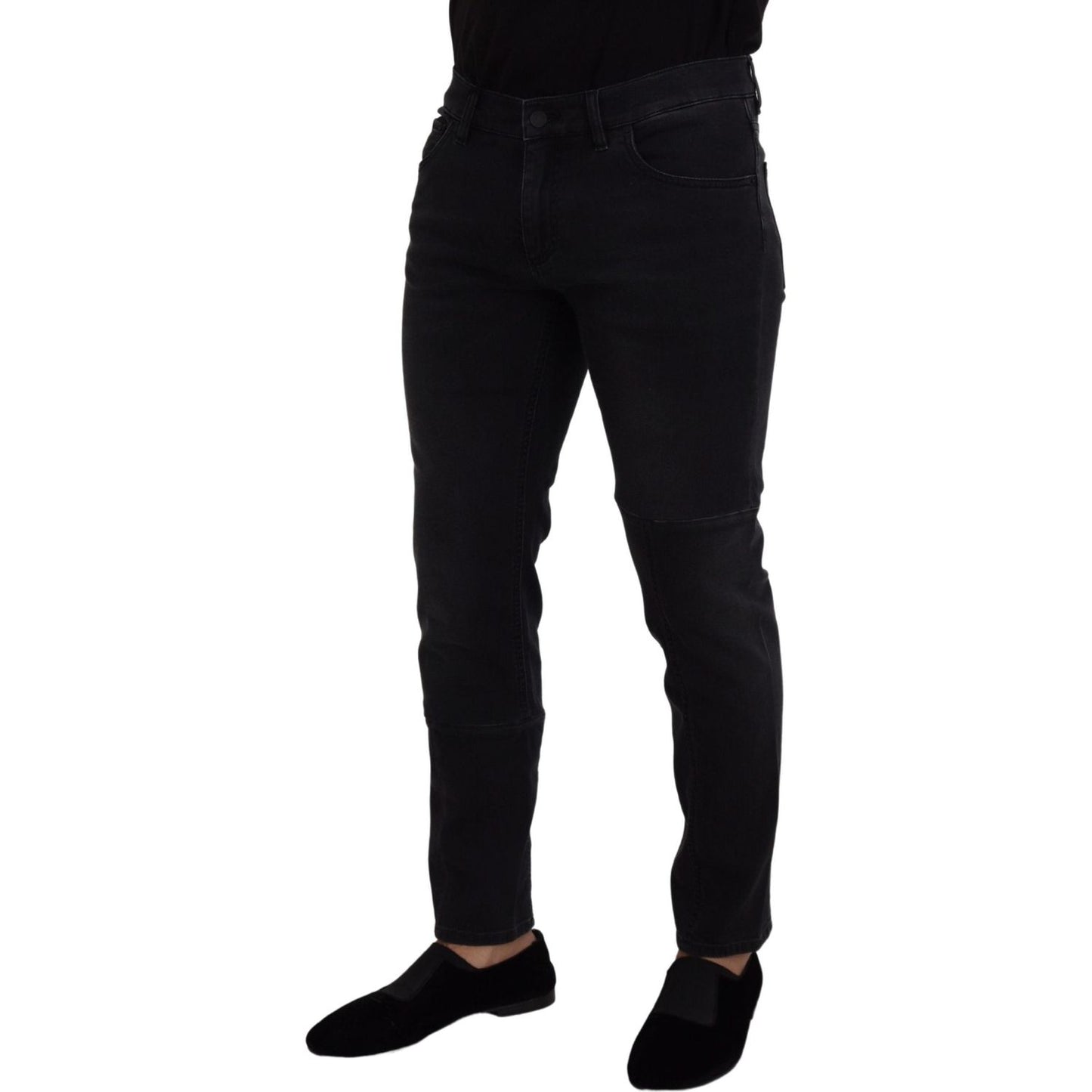 Sleek Black Cotton Blend Denim Pants