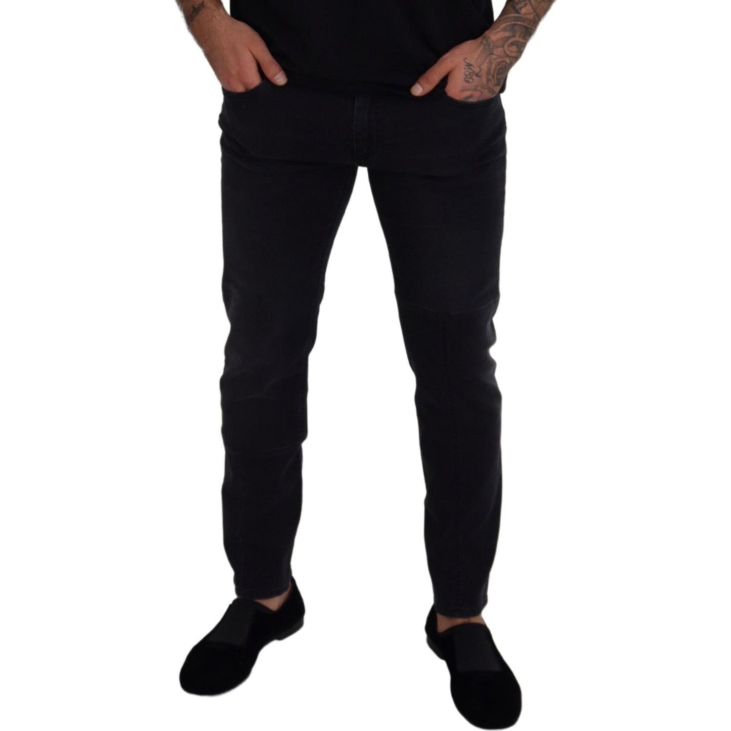 Sleek Black Cotton Blend Denim Pants