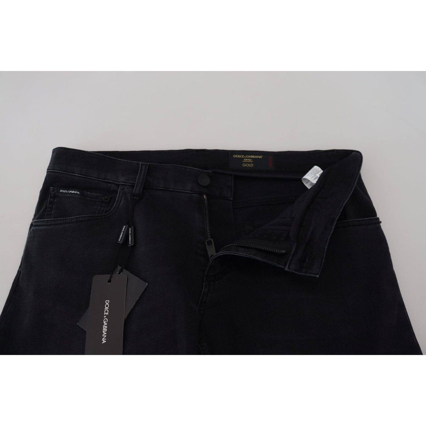 Sleek Black Cotton Blend Denim Pants