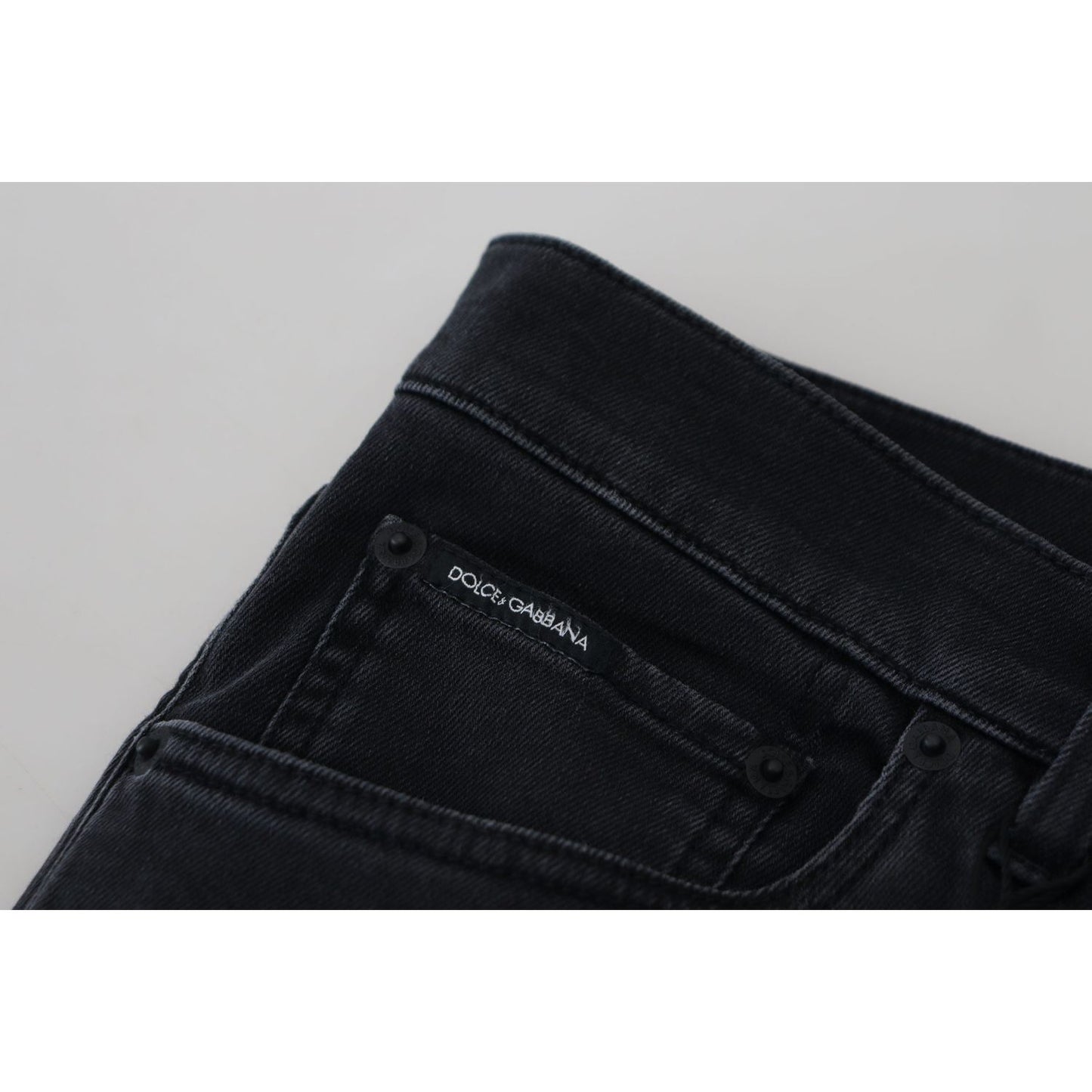 Sleek Black Cotton Blend Denim Pants