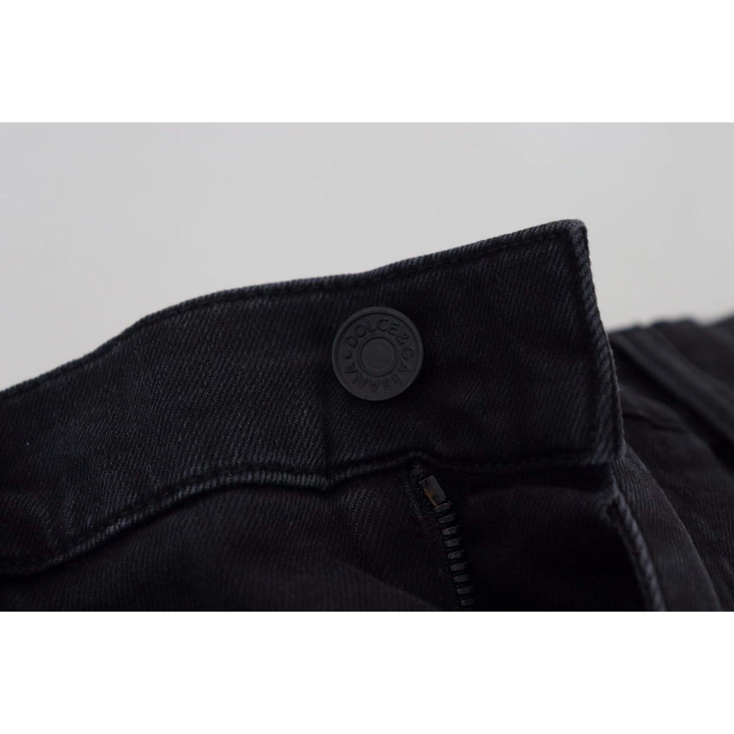 Sleek Black Cotton Blend Denim Pants