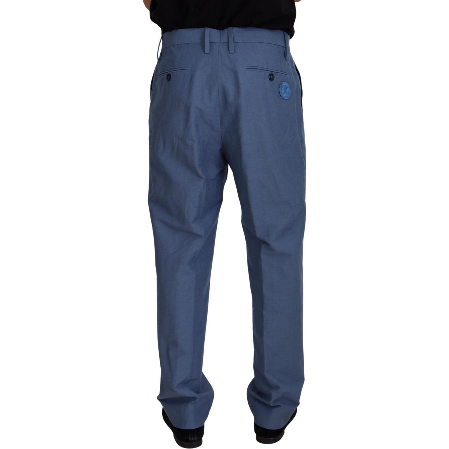 Elegant Blue Linen-Cotton Blend Trousers