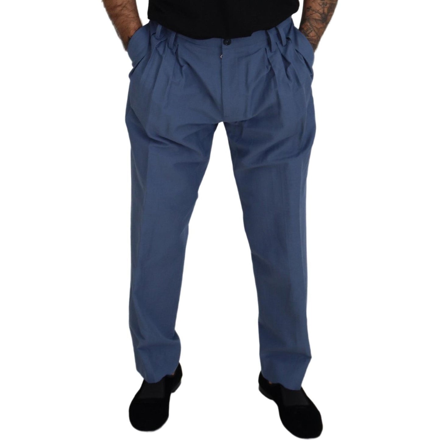 Elegant Blue Linen-Cotton Blend Trousers