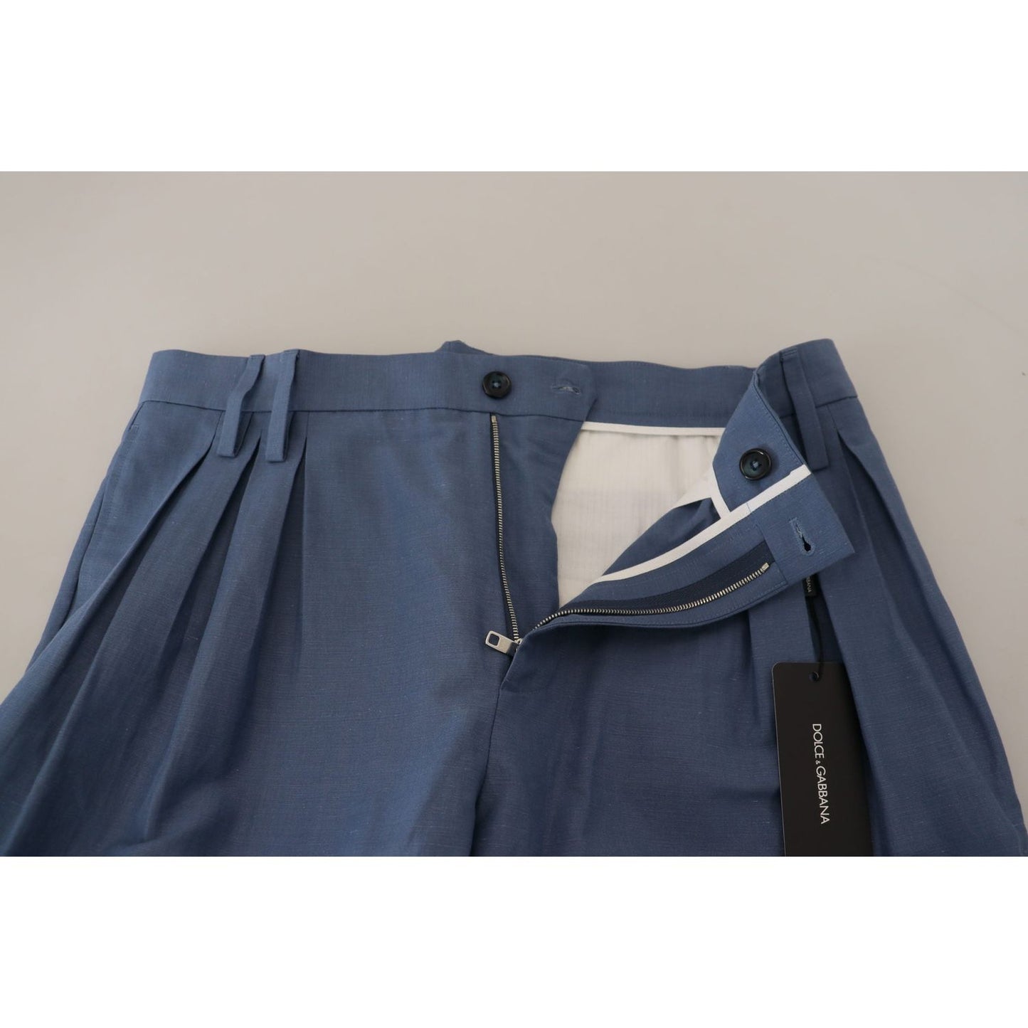 Elegant Blue Linen-Cotton Blend Trousers