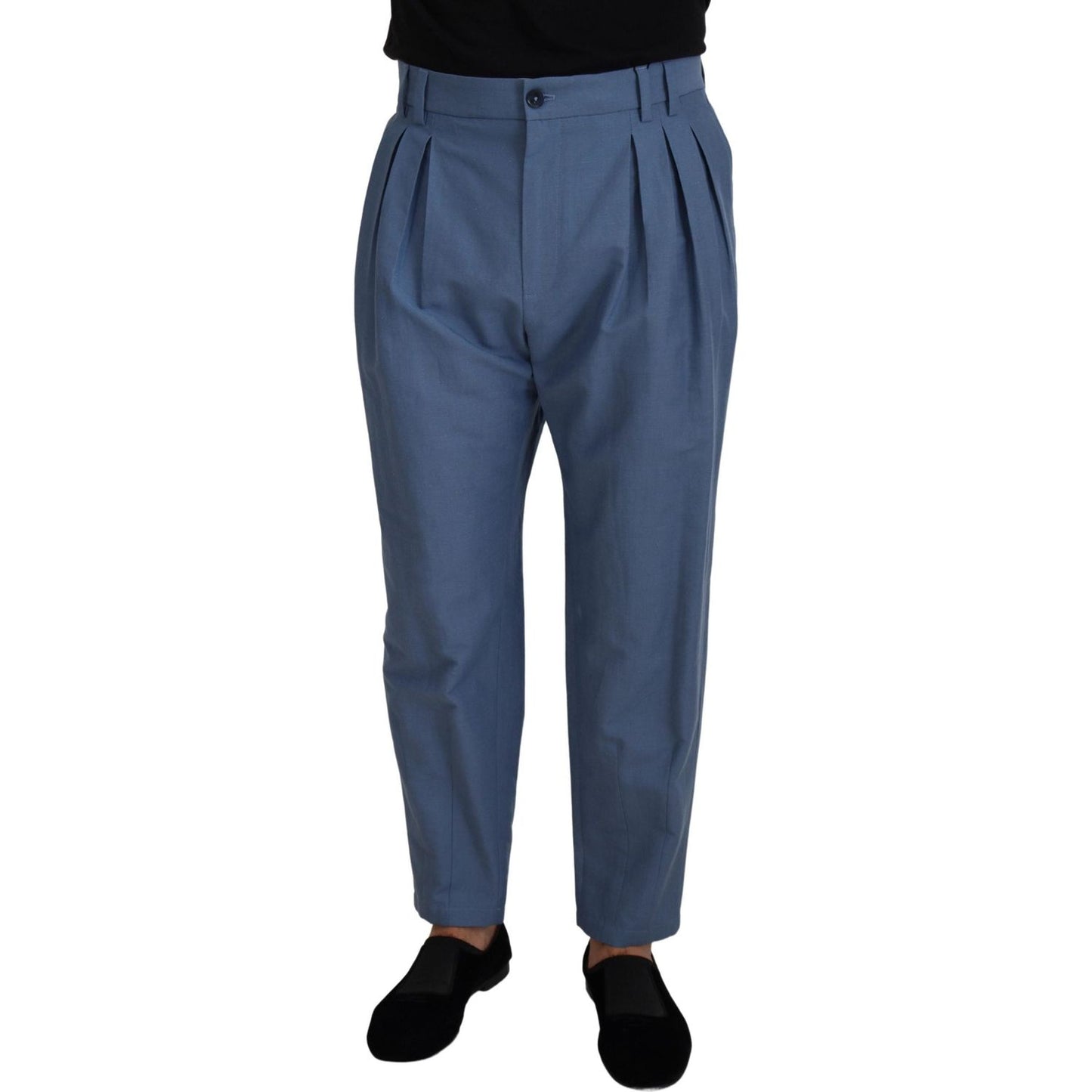 Elegant Blue Linen-Cotton Pants