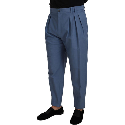 Elegant Blue Linen-Cotton Pants