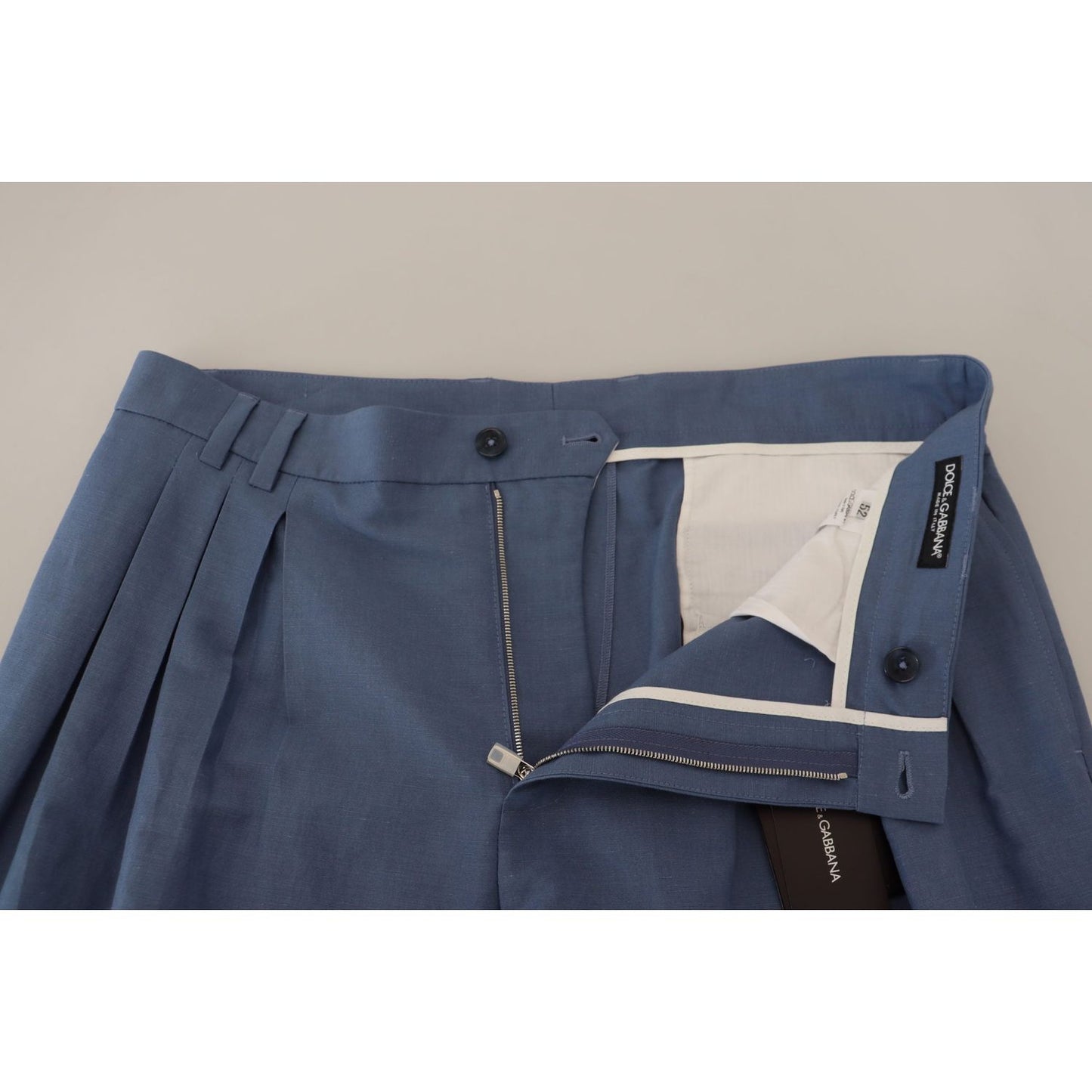 Elegant Blue Linen-Cotton Pants