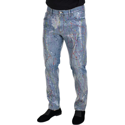 Exquisite Color Splash Denim Pants