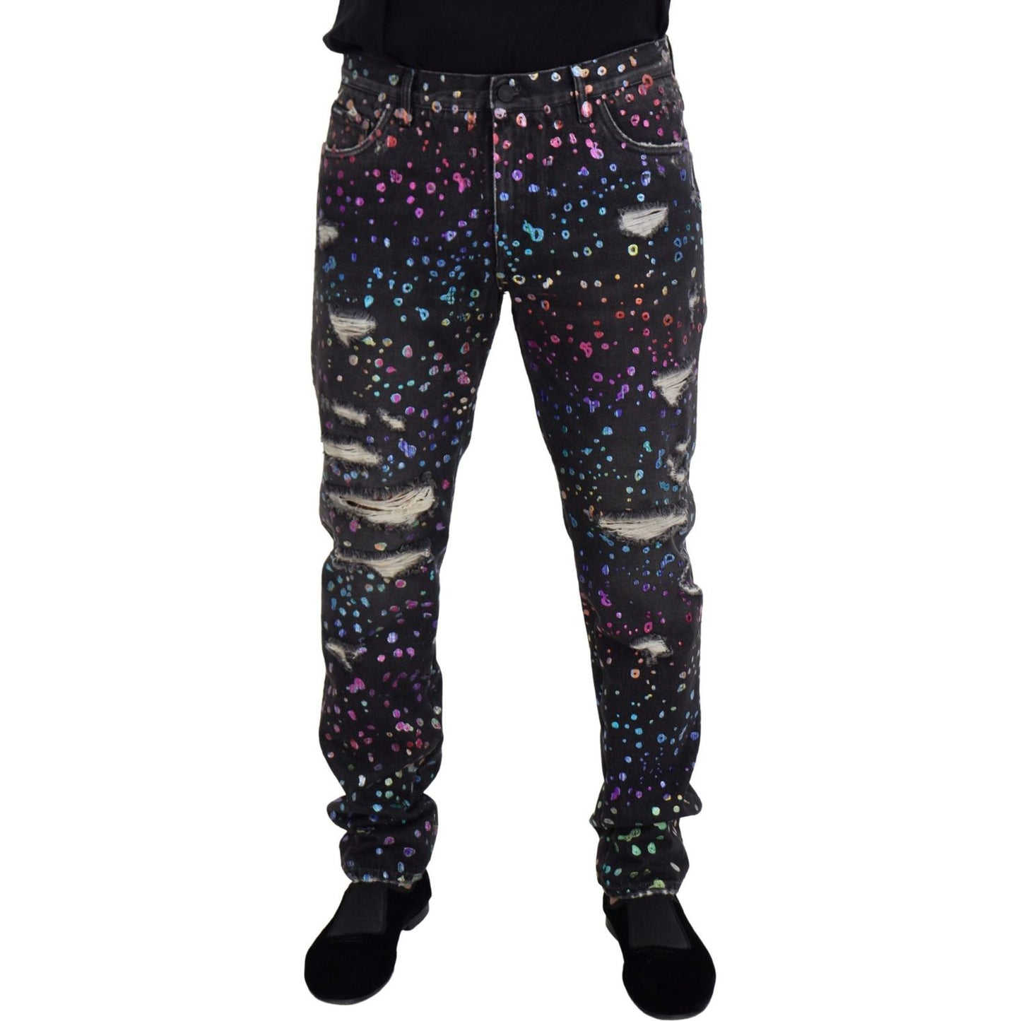 Elegant Multicolor Printed Denim Pants