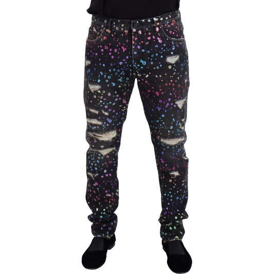 Elegant Multicolor Printed Denim Pants