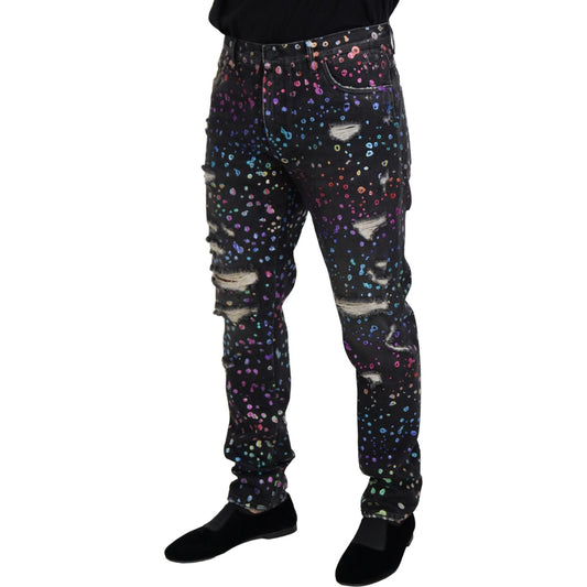 Elegant Multicolor Printed Denim Pants