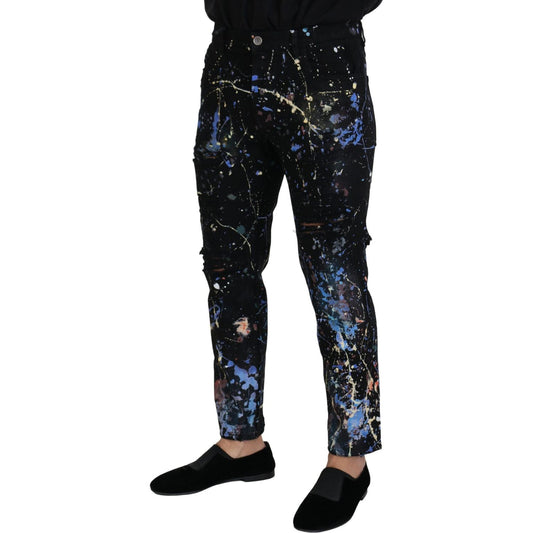 Exquisite Color Splash Print Denim Pants