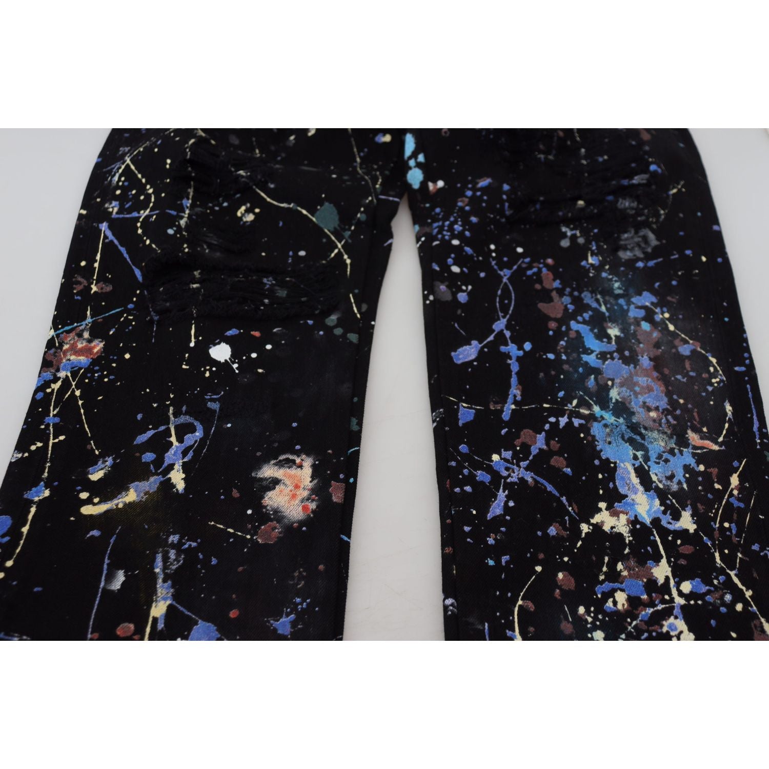 Dolce & Gabbana Black Cotton Color Splash Print Denim Jeans