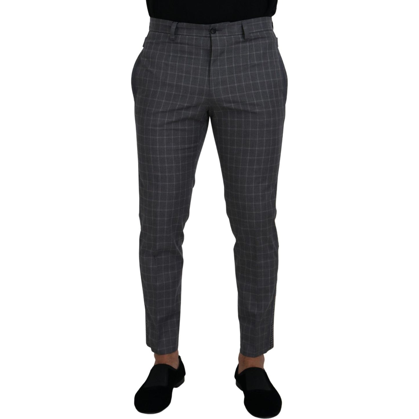 Dolce & Gabbana Grey Cotton Checkered Chino Pants