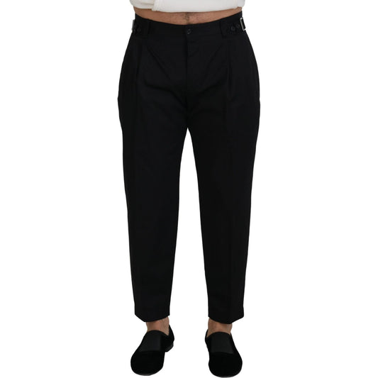 Sleek Black Italian Designer Pants with Side Buckle