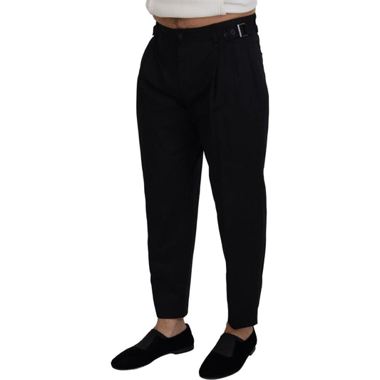 Sleek Black Italian Designer Pants with Side Buckle