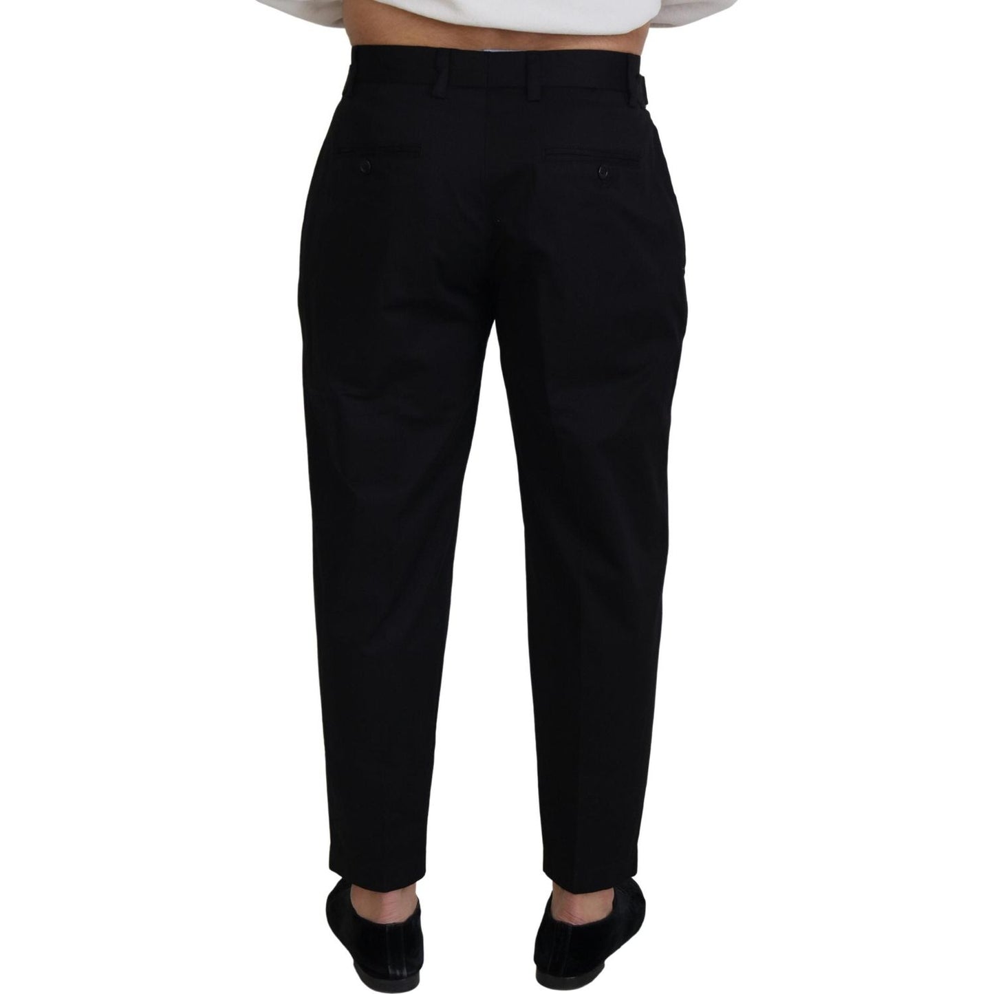 Sleek Black Italian Designer Pants with Side Buckle