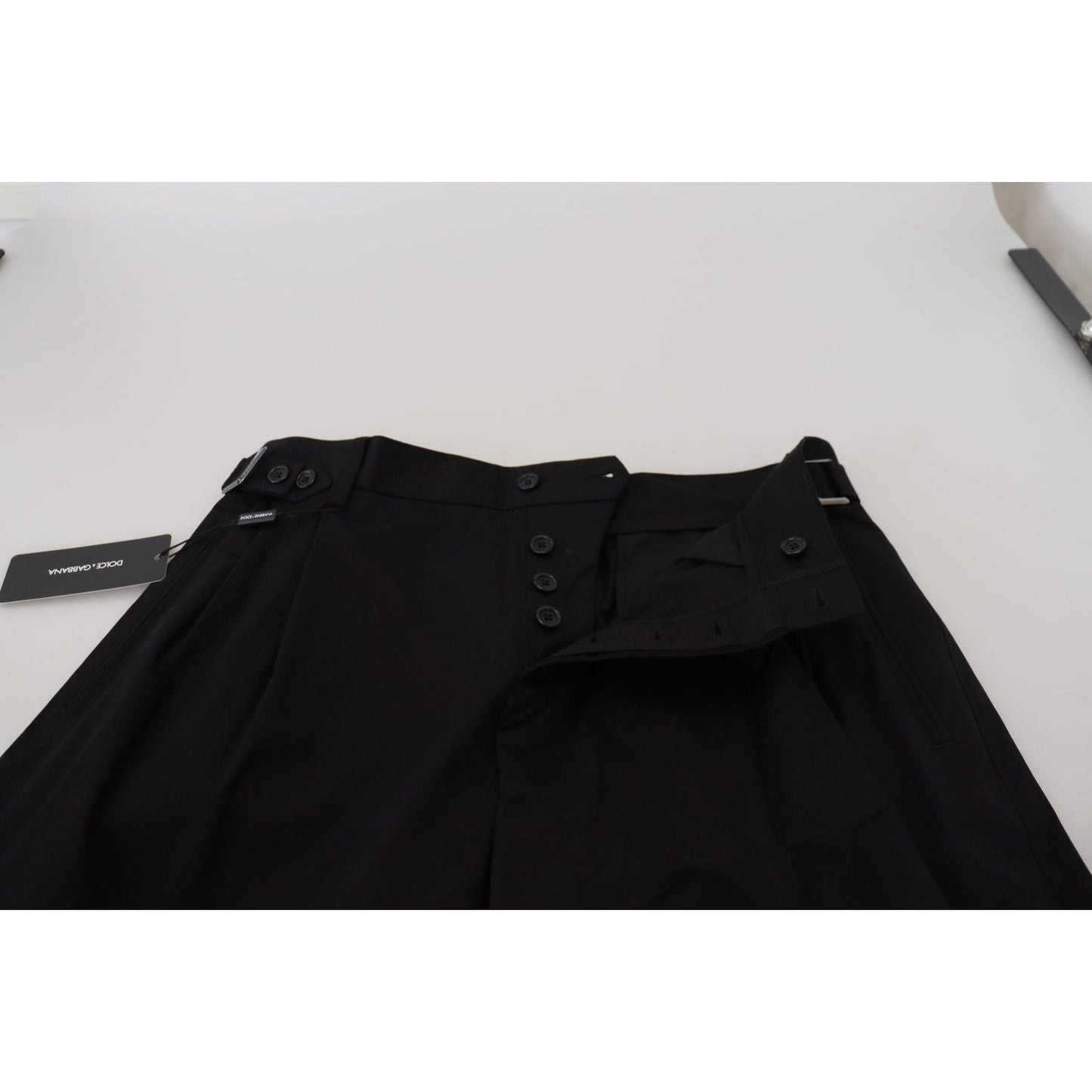 Sleek Black Italian Designer Pants with Side Buckle